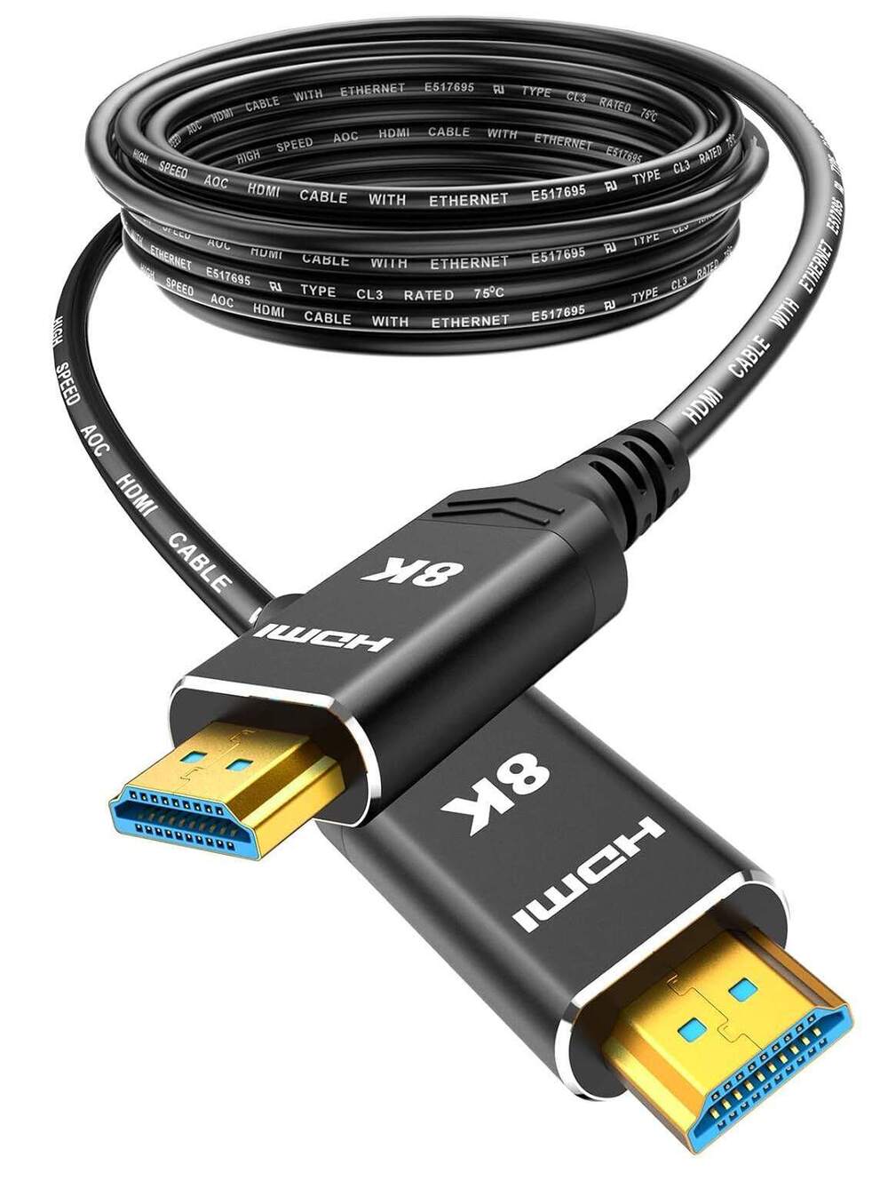 Highwings 50 ft HDMI Cable 8K Long Fiber Optic, Durable in-Wall CL3 Rated